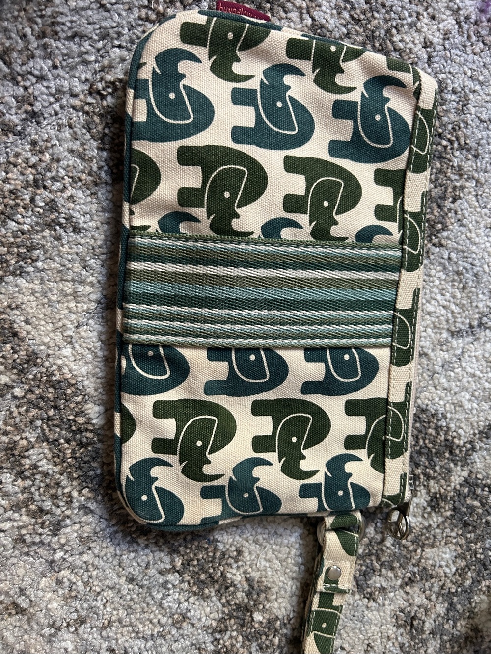 bungalow 360 Green and Teal Elephant Canvas Wristlet